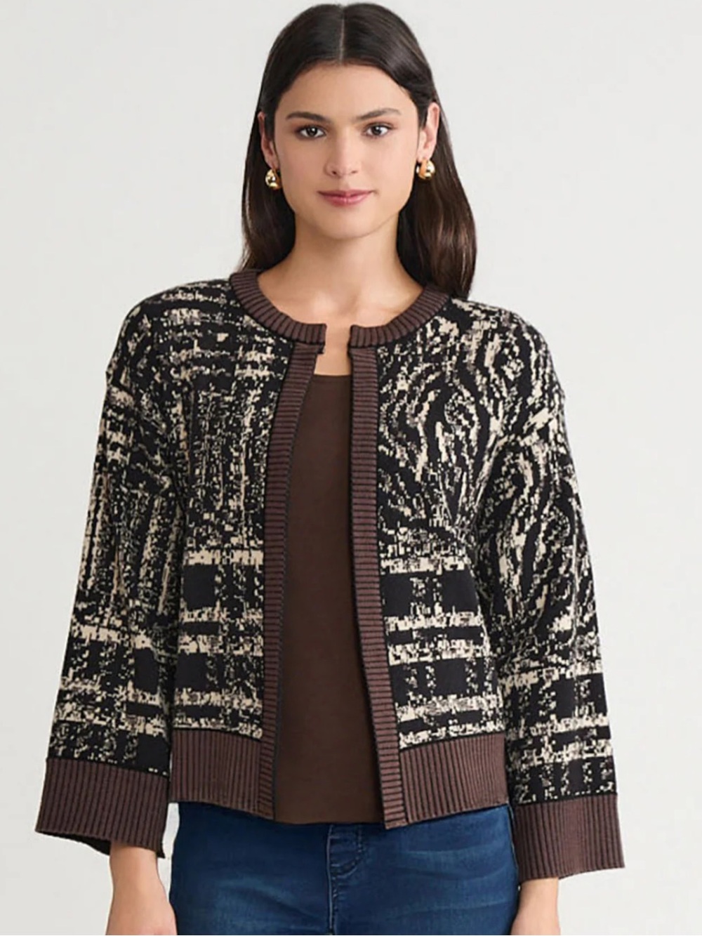 NWT Ming Wang Relaxed Contrast Trim Cozy Knit Cardigan Sz XL | Ming Wang -